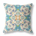 Palacedesigns 16 in. Filigree Indoor & Outdoor Zip Throw Pillow Off-White & Blue PA3098436